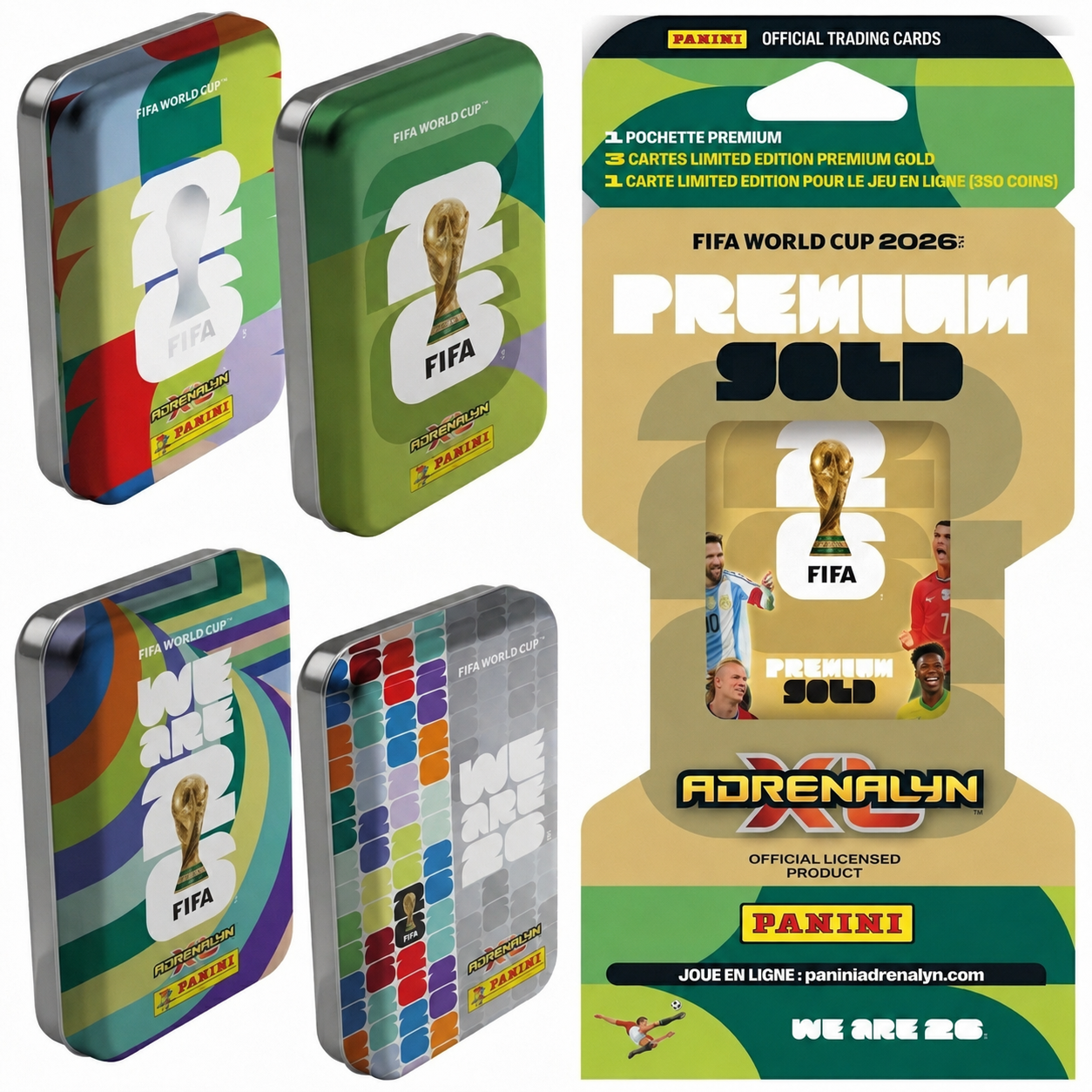 Panini Fifa World Cup 2026 Adrenalyn XL TC Pocket Tin 2x + Premium Gold Flow Pack