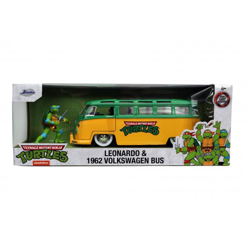 Turtles Leonardo 1962 VW Bus 1:24, ca. 18 cm inkl. Die-Cast Figur Leonardo