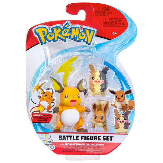 Pokemon Battle Figuren 3er Pack Wave 9 Papsatt Morpeko, Evoli, Raichu, ca. 6 cm goobee