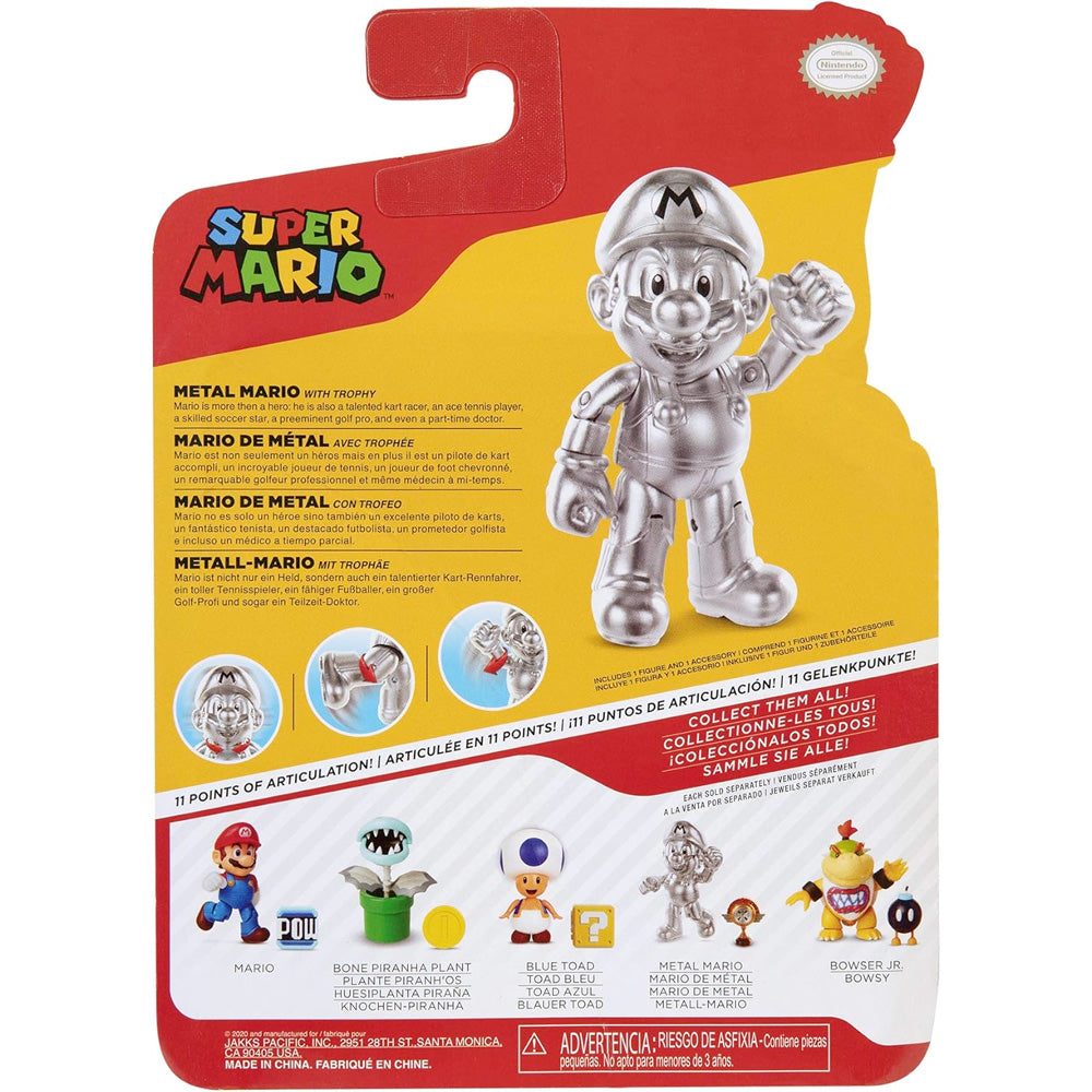Nintendo Super Mario Figur Metal Mario mit Trophäe, 10 cm