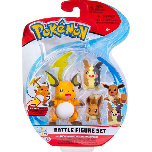 Pokemon Battle Figuren 3er Pack Wave 9 Papsatt Morpeko, Evoli, Raichu, ca. 6 cm